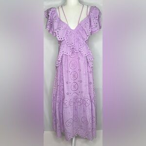 Fate NWT Lavender Eyelet Maxi Dress Ruffles Bohemian Sz M